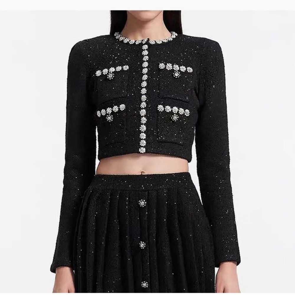 Orla Black Sequin Embroidered Knit Cardigan (read description)